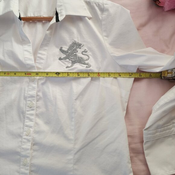 Express Design Studio White Button Down Shirt Women’s L – Lion Crest Embroidery - Picture 6 of 11